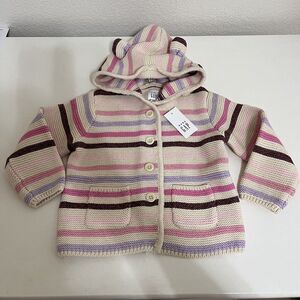 Baby Gap Garter Sweater Cardigan Pink Purple Striped Girls Size 12-18 Months NWT
